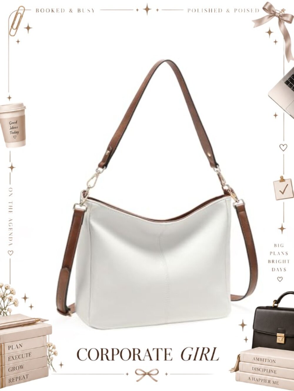 Soft Leather Hobo Crossbody Shoulder Bag Fits 14.5" Laptop